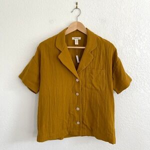 Madewell Lightspun Oversized Button-Front Top 100% Cotton Gauze Antique Gold